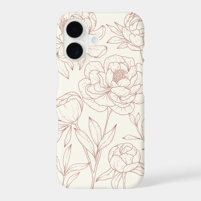 Pink Cream Floral Line Drawing  (Verso)