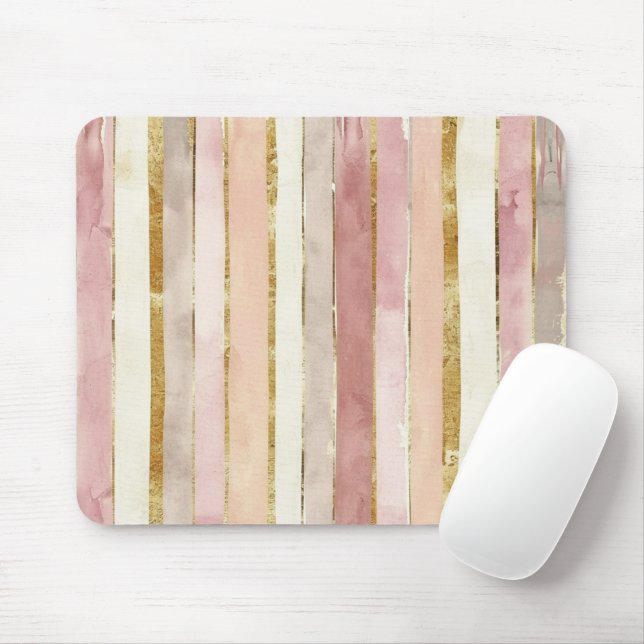 Pink Cream Gold Blush Stripes Mouse Pad (With Mouse)