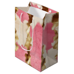 Pink Cream Gold Cowhide Medium Gift Bag