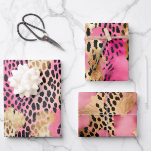 Pink Cream Gold Leopard Wrapping Paper Sheet