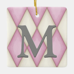 Pink & Cream Harelquin Check Pretty Personalised Ceramic Ornament