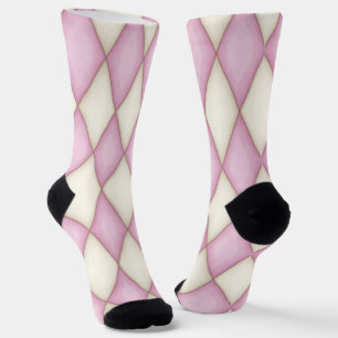 Pink & Cream Harlequin Diamond Check Pattern Fun Socks