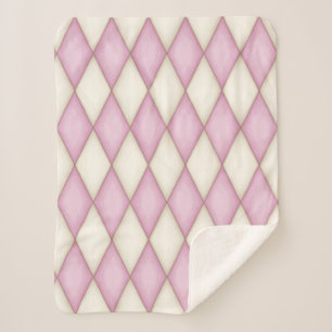 Pink & Cream Harlequin Diamond Check Pattern Sherpa Blanket