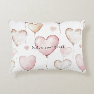 Pink Cream Hearts Accent Pillow