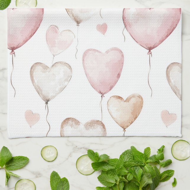 Pink Cream Hearts Kitchen Towel (Folded)