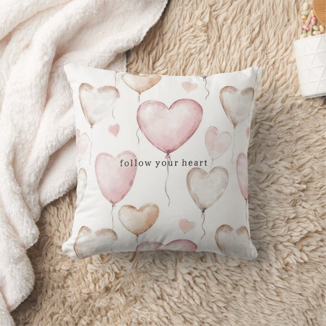 Pink Cream Hearts Throw Pillow (Blanket)