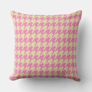 Pink & Cream Houndstooth Large Tiles Throw Pillow