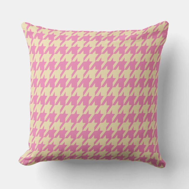 Pink & Cream Houndstooth Large Tiles Throw Pillow (Front)