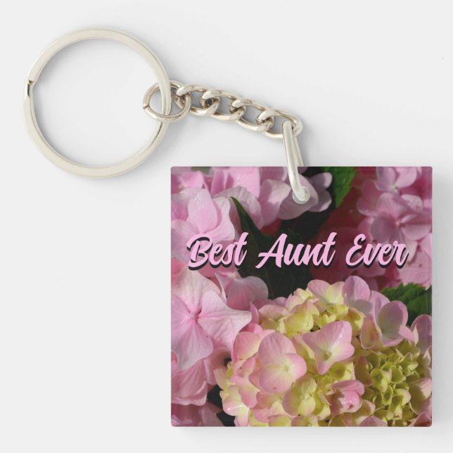 Pink Cream Hydrangeas yellow pink floral best Aunt Keychain (Front)