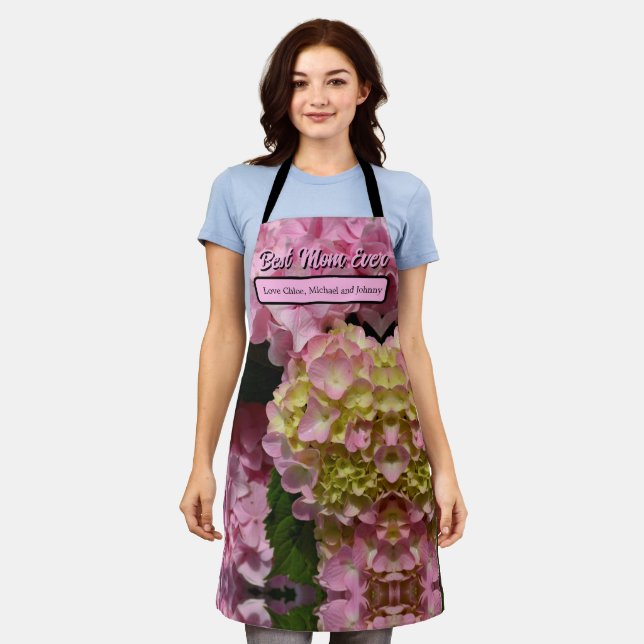 Pink Cream Hydrangeas yellow pink floral for Mom Apron (Worn)