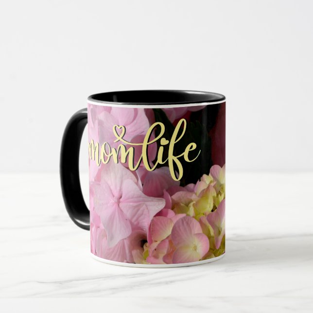 Pink Cream Hydrangeas yellow pink floral  #momlife Mug (Front Left)