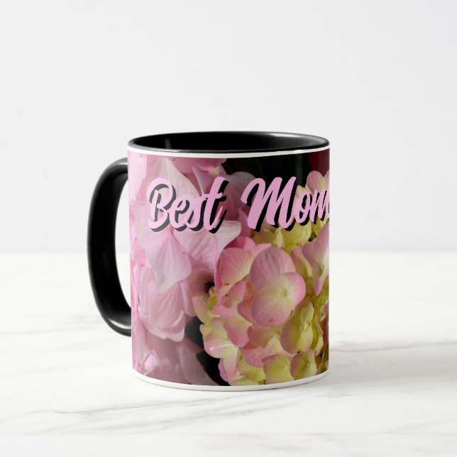 Pink Cream Hydrangeas yellow pink floral Mothers  Mug (Front Left)