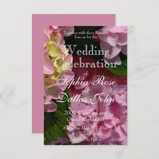 Pink Cream Hydrangeas yellow pink floral Wedding  Invitation (Front/Back)