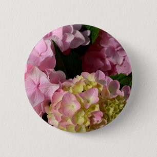Pink Cream Hydrangeas yellow pink green floral  2 Inch Round Button