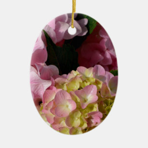 Pink Cream Hydrangeas yellow pink green floral Ceramic Ornament