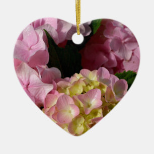 Pink Cream Hydrangeas yellow pink green floral Ceramic Ornament