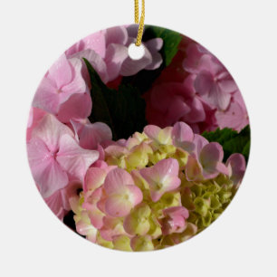Pink Cream Hydrangeas yellow pink green floral  Ceramic Ornament