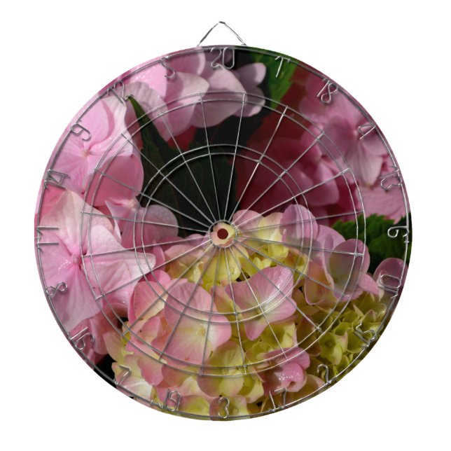 Pink Cream Hydrangeas yellow pink green floral  Dartboard (Front)