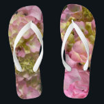 Pink Cream Hydrangeas yellow pink green floral  Flip Flops<br><div class="desc">Pretty elegant classic romantic pink and yellow Hydrangeas. Photo by H Cooper</div>