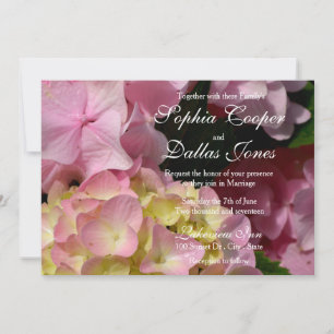 Pink Cream Hydrangeas yellow pink green floral Invitation