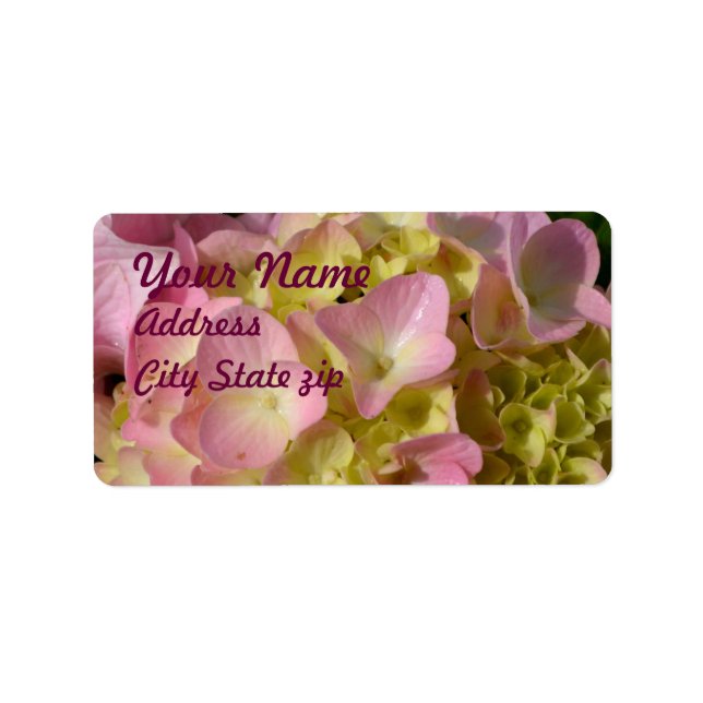 Pink Cream Hydrangeas yellow pink green floral  Label (Front)