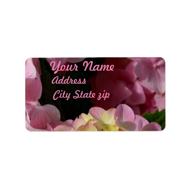 Pink Cream Hydrangeas yellow pink green floral  Label (Front)