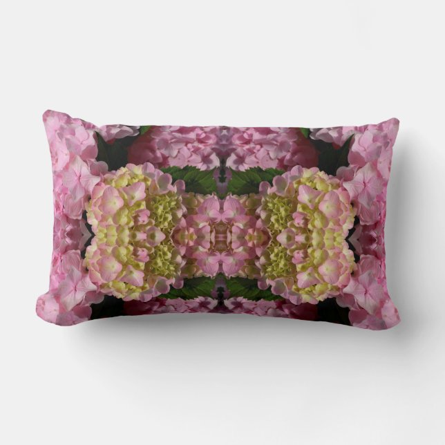 Pink Cream Hydrangeas yellow pink green floral  Lumbar Pillow (Front)