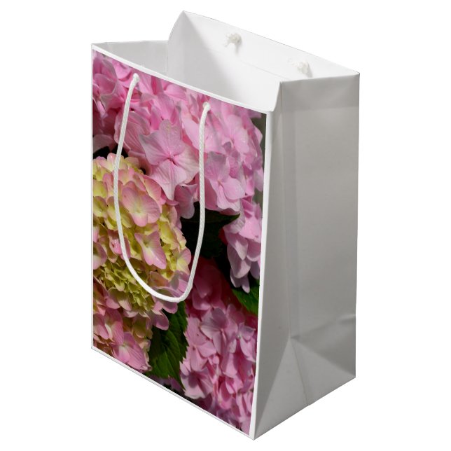 Pink Cream Hydrangeas yellow pink green floral  Medium Gift Bag (Front Angled)