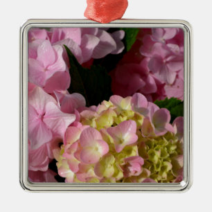 Pink Cream Hydrangeas yellow pink green floral Metal Ornament
