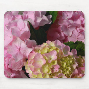 Pink Cream Hydrangeas yellow pink green floral  Mouse Pad