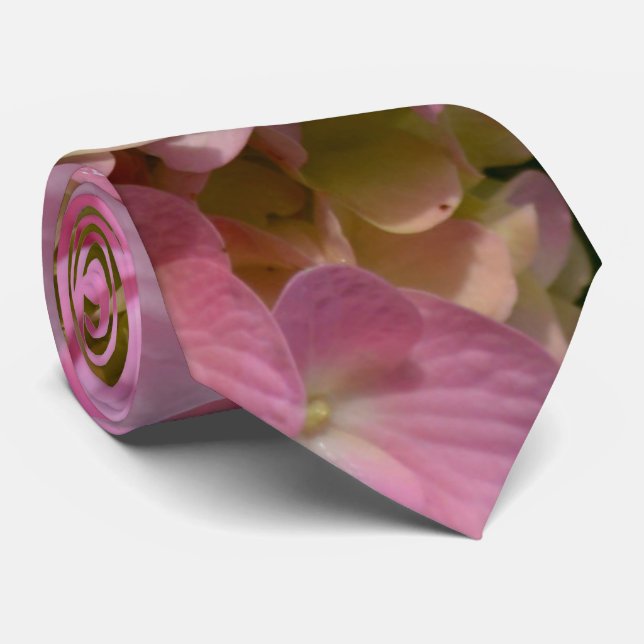 Pink Cream Hydrangeas yellow pink green floral  Tie (Rolled)
