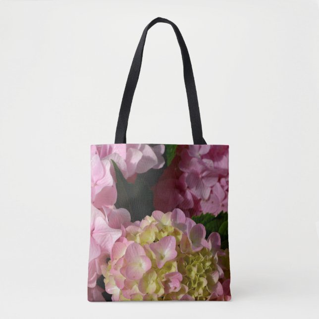 Pink Cream Hydrangeas yellow pink green floral  Tote Bag (Front)