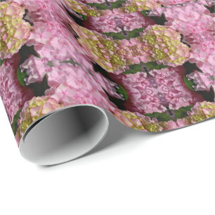 Pink Cream Hydrangeas yellow pink green floral Wrapping Paper