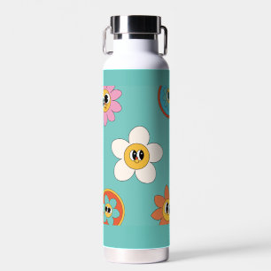 pink cream illustration retro flower water bottle. bottle