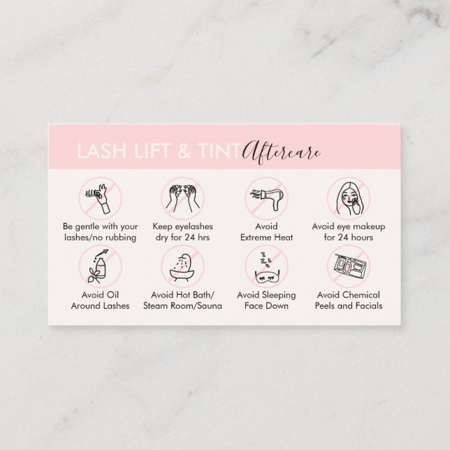Pink Cream Lash Lift and Tint Aftercare Post Business Card (Back)