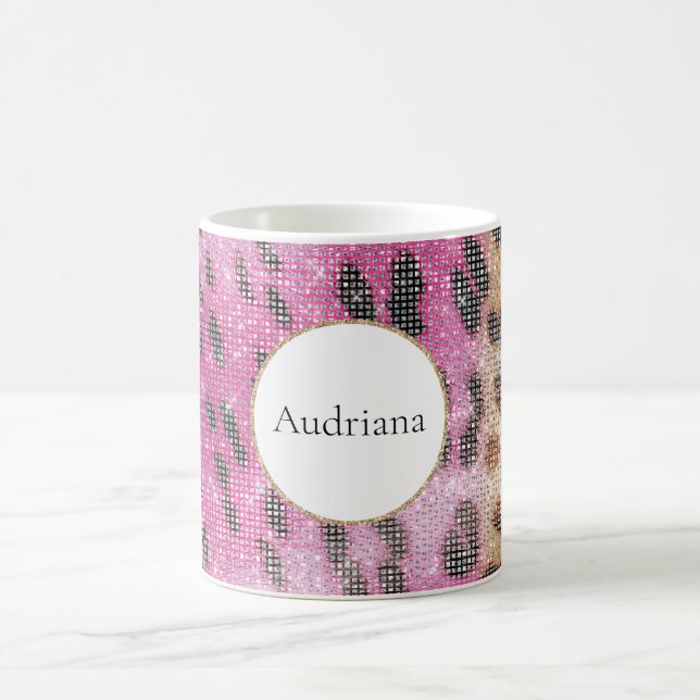 Pink Cream Leopard Animal Sparkle   Coffee Mug (Center)