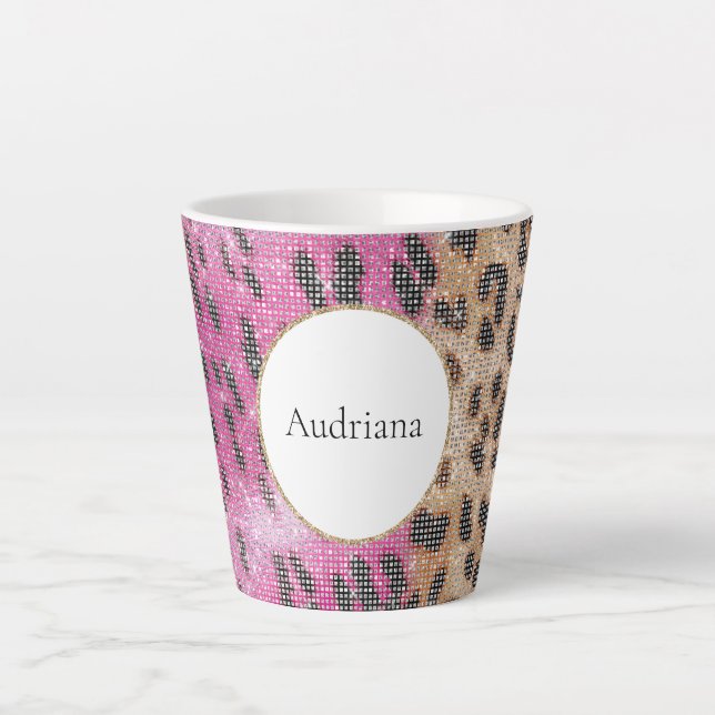 Pink Cream Leopard Animal Sparkle   Latte Mug (Front)