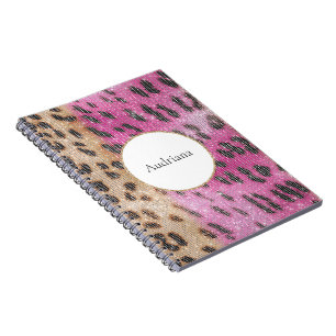 Pink Cream Leopard Animal Sparkle Notebook
