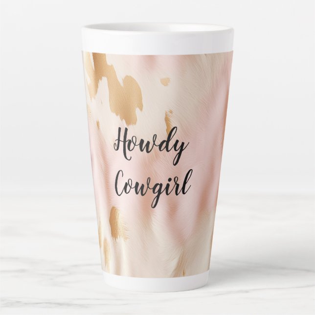 Pink Cream Southwest Cowgirl Cowhide Latte Mug (Front)