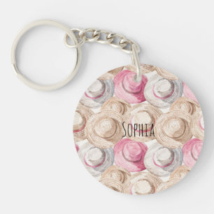 Pink Cream Straw Hats  Keychain