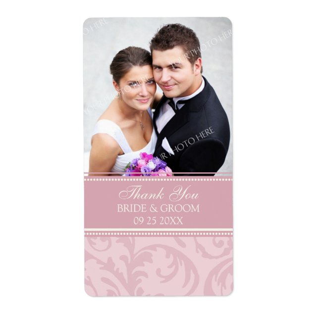 Pink Cream Swirls Photo Wedding Labels (Front)
