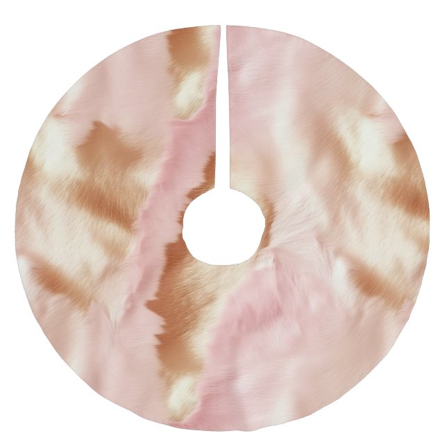 Pink Cream Tan Southwest Cowgirl Cowhide Brushed Polyester Tree Skirt (Front)