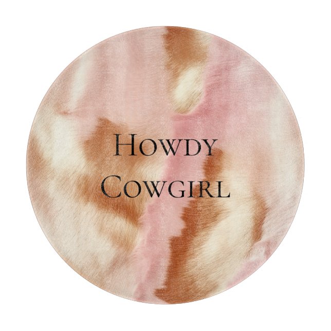 Pink Cream Tan Southwest Cowgirl Cowhide Cutting Board (Front)