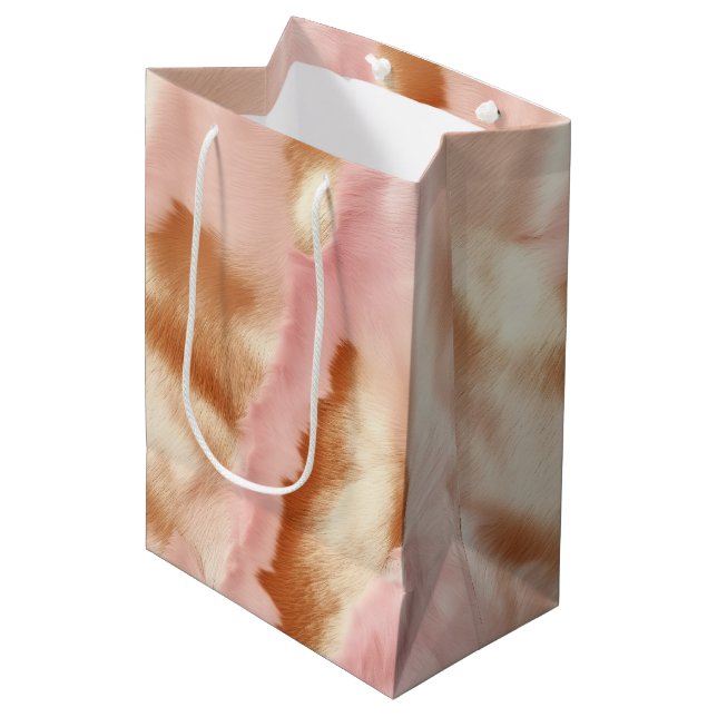 Pink Cream Tan Southwest Cowgirl Cowhide Medium Gift Bag (Front Angled)