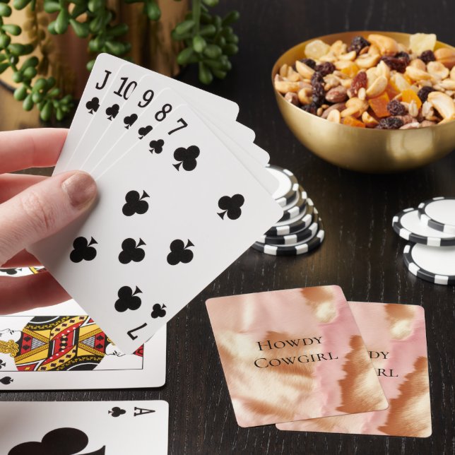 Pink Cream Tan Southwest Cowgirl Cowhide Playing Cards (In Situ)