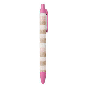 Pink Cream Tan Stripes Black Ink Pen