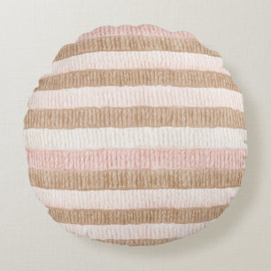 Pink Cream Tan Stripes Round Pillow