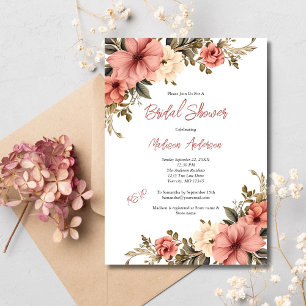 Pink Cream Watercolor Antique Floral Bridal Shower Invitation