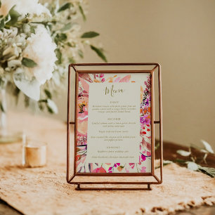 Pink Cream Watercolor Floral Custom Wedding Menu Invitation
