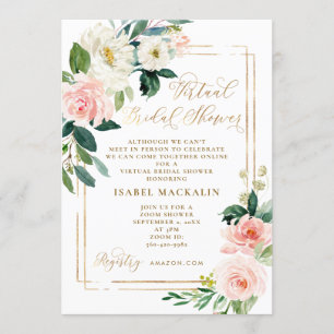 Pink Cream Watercolor Floral Virtual Bridal Shower Invitation
